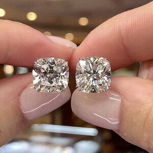 Louily Stunning Sterling Silver Cushion Cut Stud Earrings Women 4.2 Carats Each